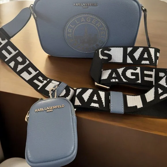 Karl Lagerfeld Blue Crossbody Bag with Logo Strap - Picture 3 of 7